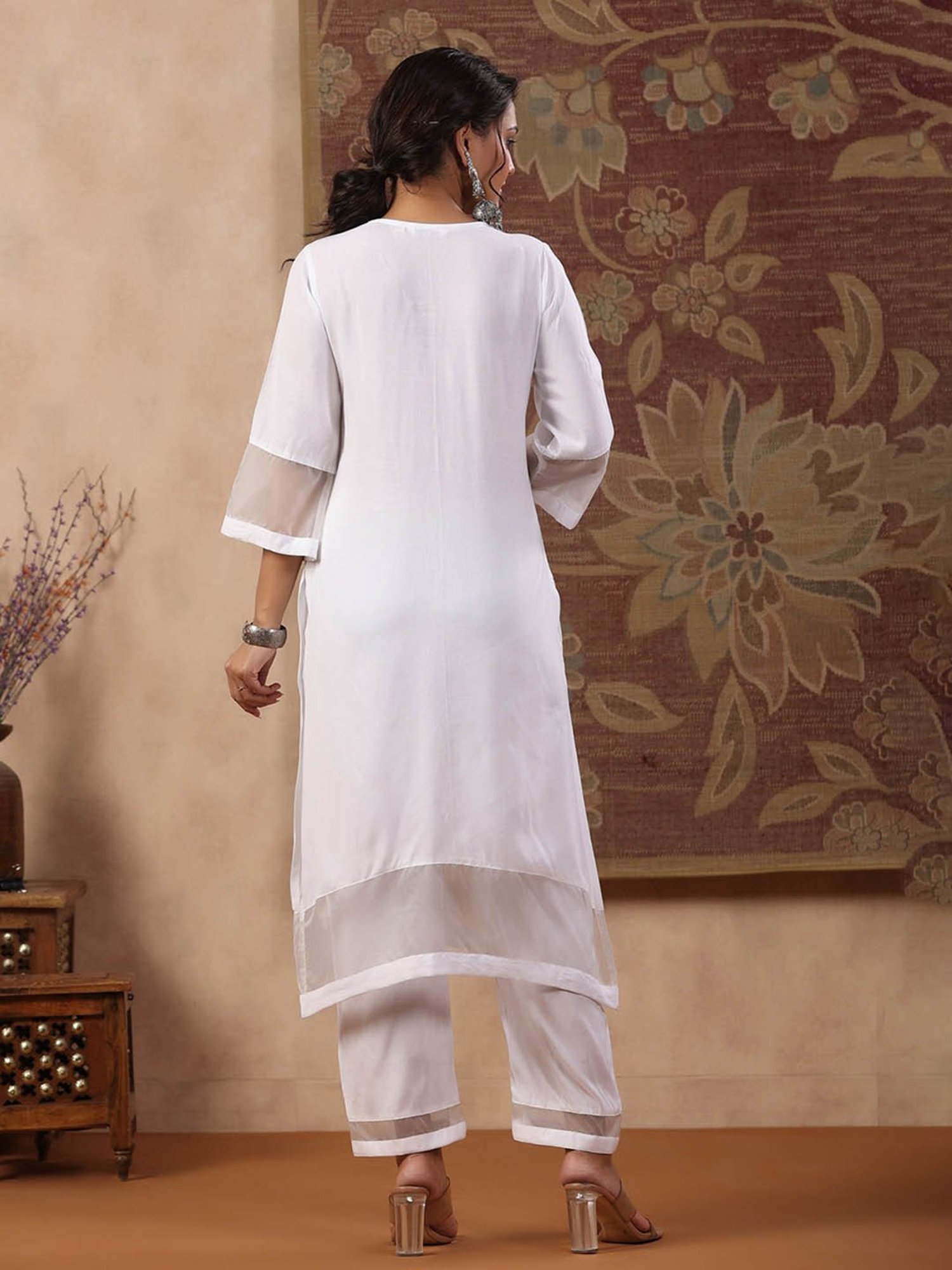 Rain and Rainbow White Floral Kurta Pant Set