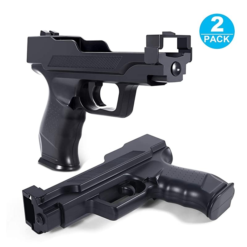 Wii Motion Plus Gun Compatible with Nintendo Wii Black Set of 2