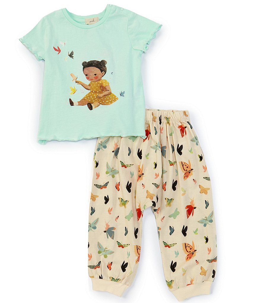 Peek Dream World x Peek Baby Girls 3-24 Months Short-Sleeve Graphic Tee & Butterfly Jogger Pant Set