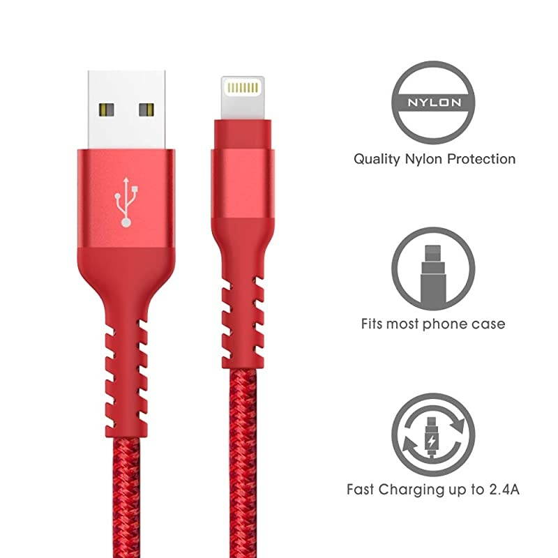 Lightning CableCertified Charger Cable for iPhone4Pack 33FT 66FT Nylon Braided USB Lightning Cable for iPhone X8 Plus87 Plus76 Plus66S Plus6s5iPad and Morered