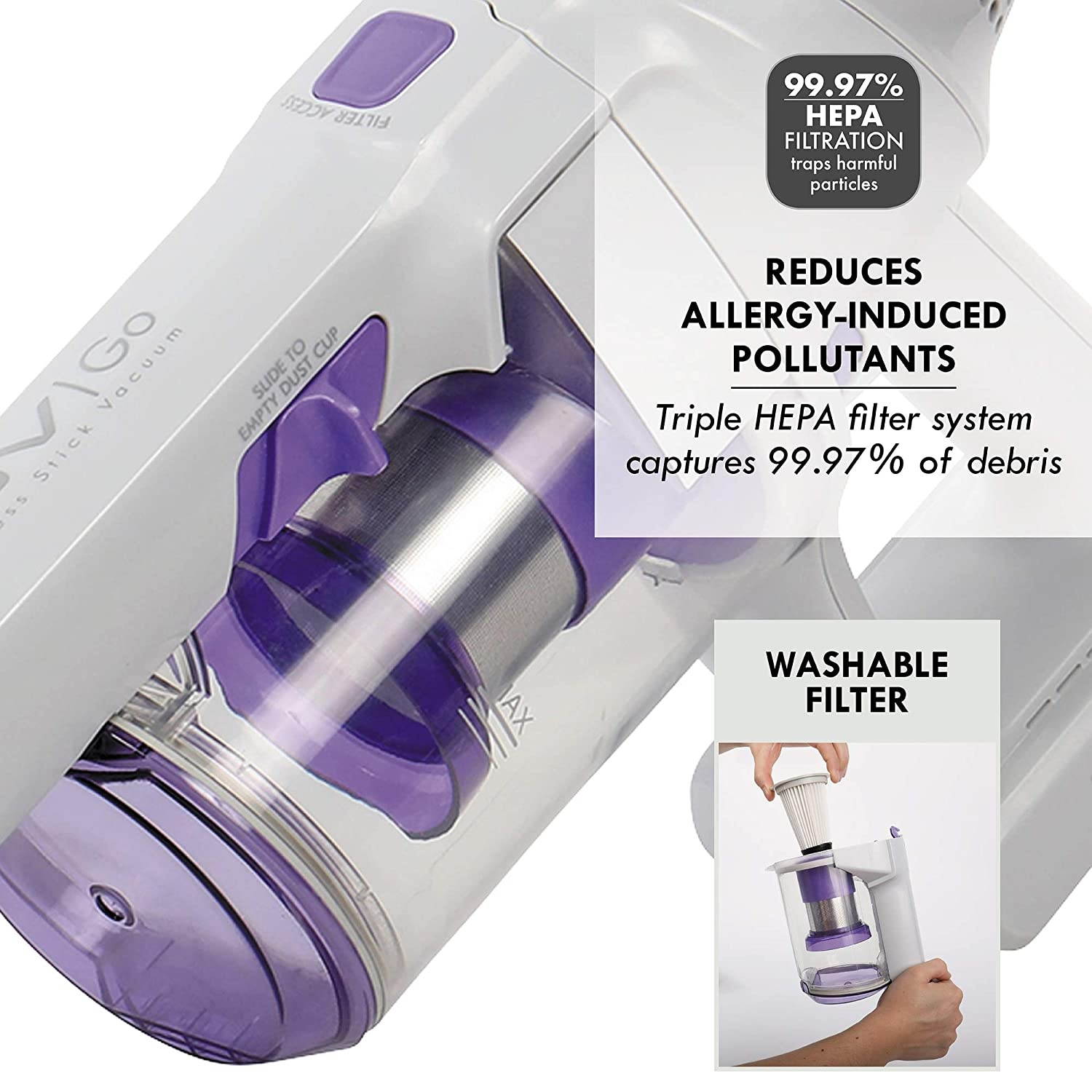 Kenmore 21.6V Lightweight 2-in-1 Vacuum, Hybrid, HEPA Filter, Lithium Ion Battery, 2-Speed Settings, Combo Tool Cordless Stick Vac, Purple