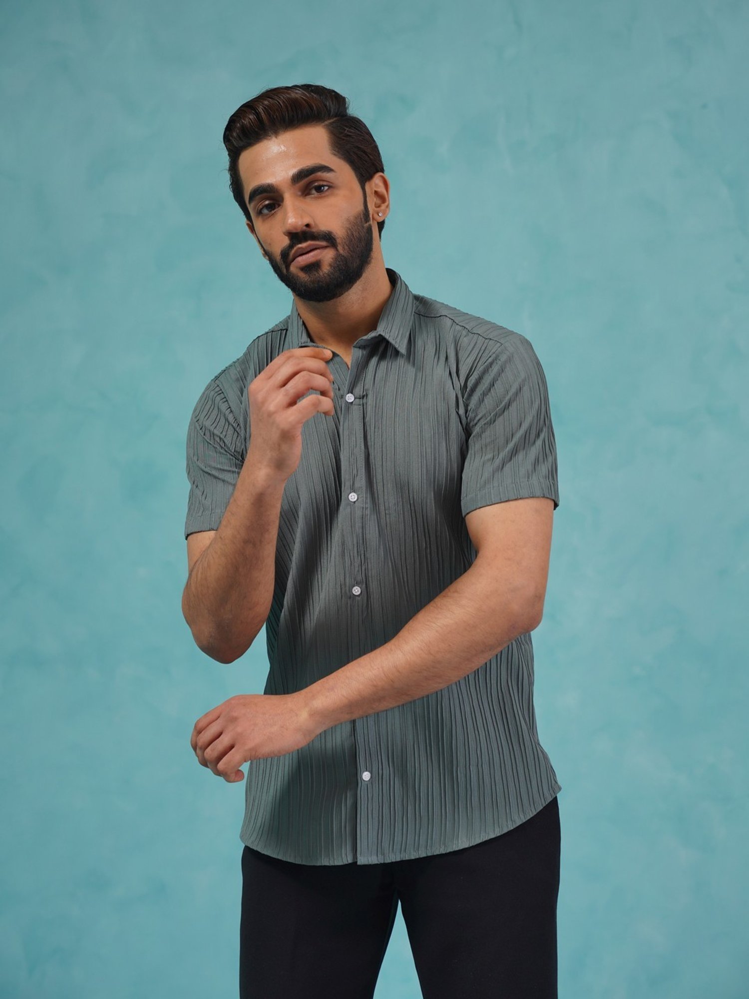 Indian Needle Grey Regular Fit Texture Shirt