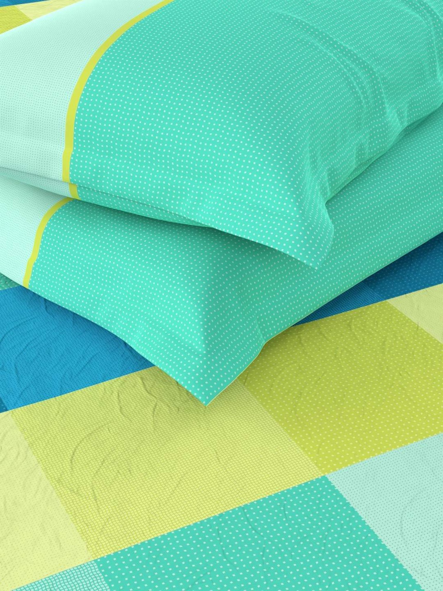 Bianca PLATINUM Checks Teal 144 TC Cotton Double Bedsheet with 2 Pillow Covers