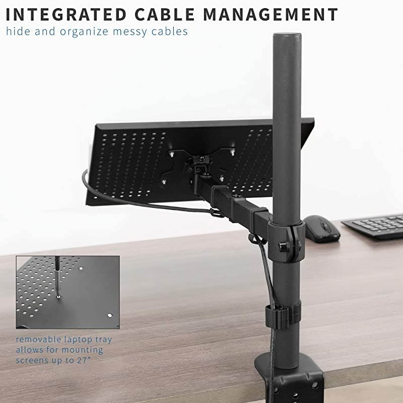Single Laptop Notebook Desk Mount Stand - Fully Adjustable Extension with C Clamp (STAND-V001L)