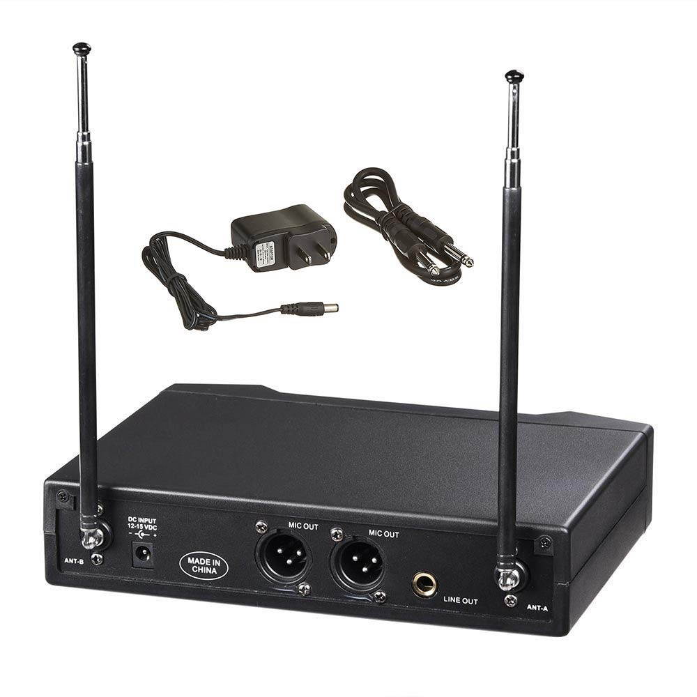 Boytone BT-44VP Dual Digital Channel Wireless Microphone plus Headset Mic Set System - VHF Fixed Frequency Wireless Mic