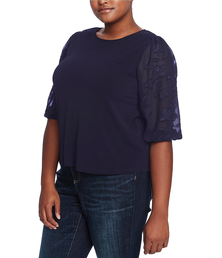 CeCe Plus Size Jewel Neck Lace 3/4 Sleeve Blouse