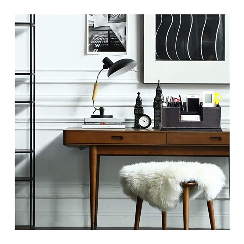 PU Leather Desk Organizer with 4 Compartments, Card/Pen/Pencil/Mobile Phone Stand Office Supplies Holder Desktop Remote Caddy, Home and College Dorm Decor Accessories Storage Box for Women