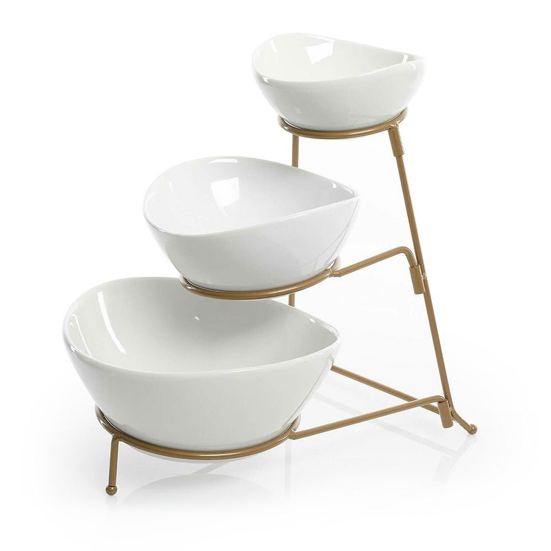 Gibson 3 Tiered Oval Chip And Dip Set With Metal Rack 