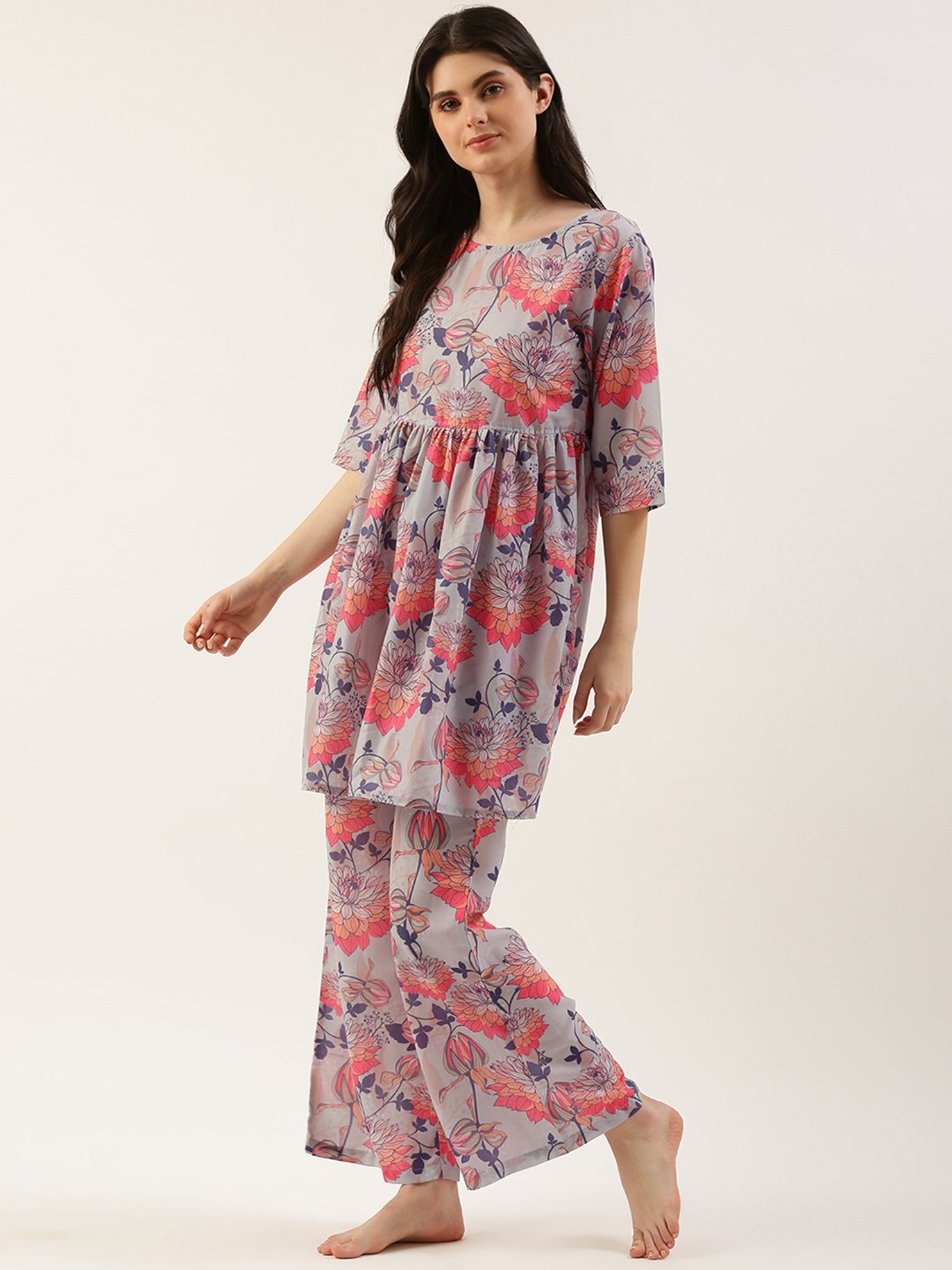 Clt.s Blue Floral Print Kurta With Palazzos
