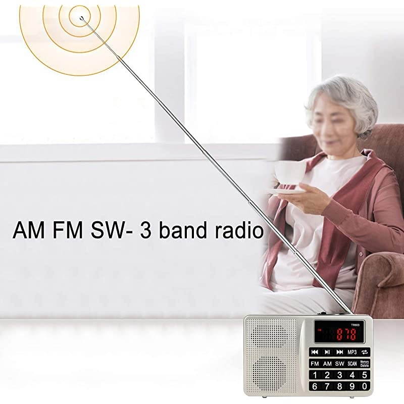 TR603 Radios Portable AM FM, Short Wave Band Radio, Digital Radio Support TF, USB, AUX Input, with Preset Button and 5W Speaker (Sliver)