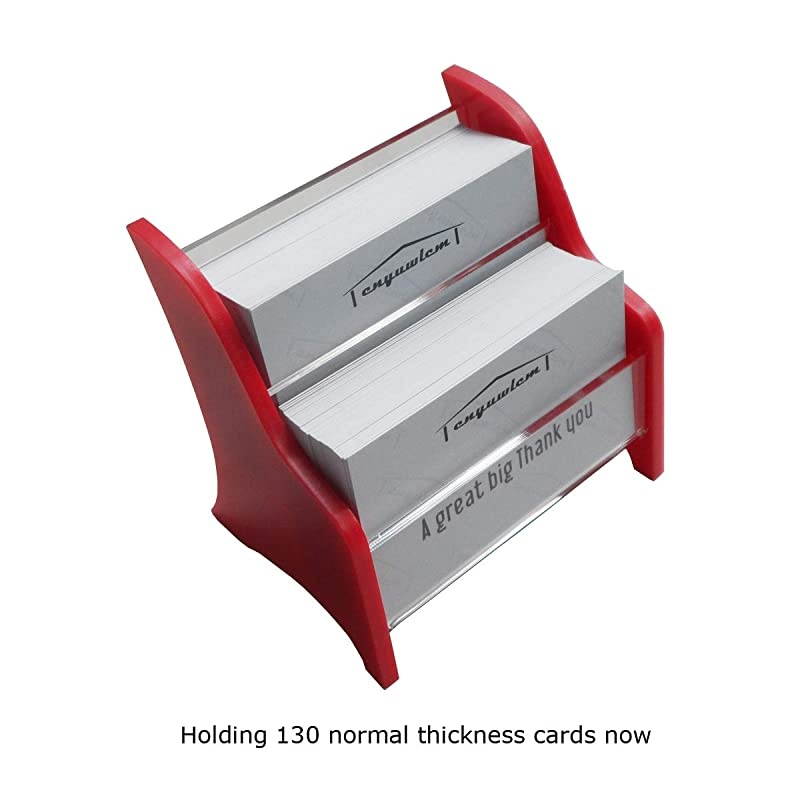 Acrylic 2 Tier Business Card Holder Display for Desk Elegant Business Card Stand for Office Counter Red/Clear