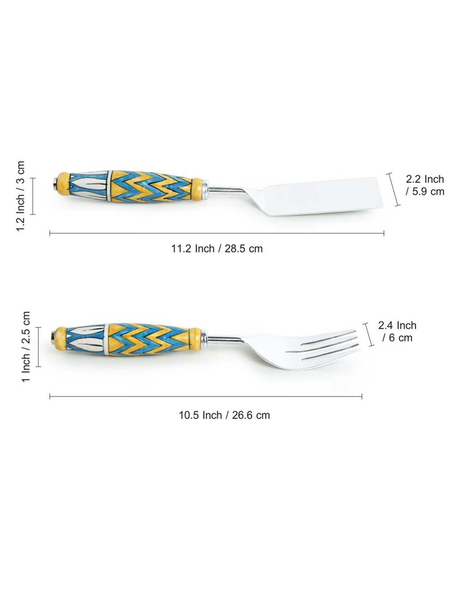 ExclusiveLane 'The Mughal Paich Daar' Serving Fork & Scraper In Stainless Steel & Ceramic (Set of 2)