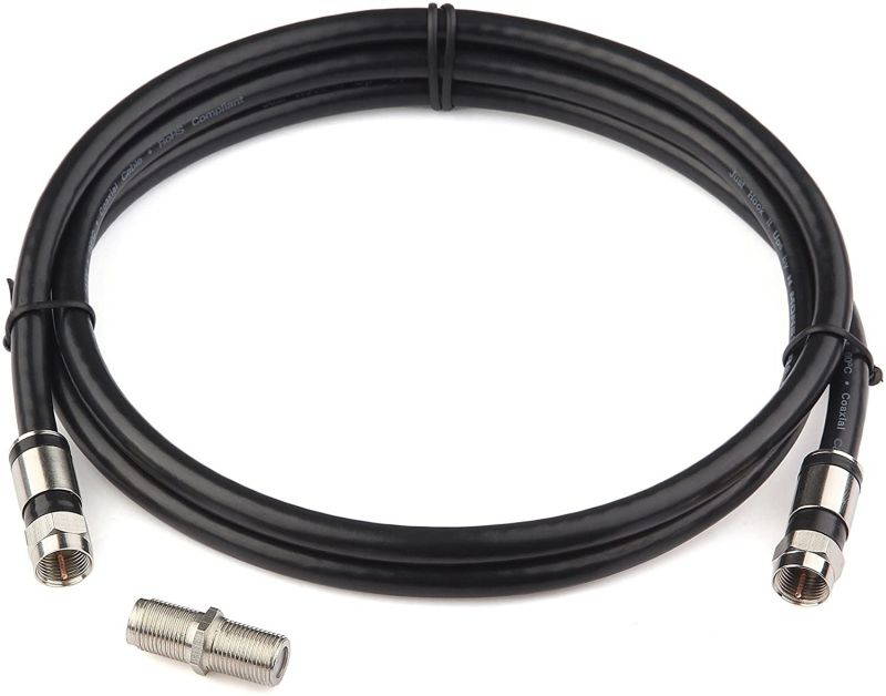 GTOTd Coaxial Cable (4 Feet) with RG6 Coax Cable Connector (and F-Type Cable Extension Adapter) Black Coax Satellite TV 75 Ohm Cable
