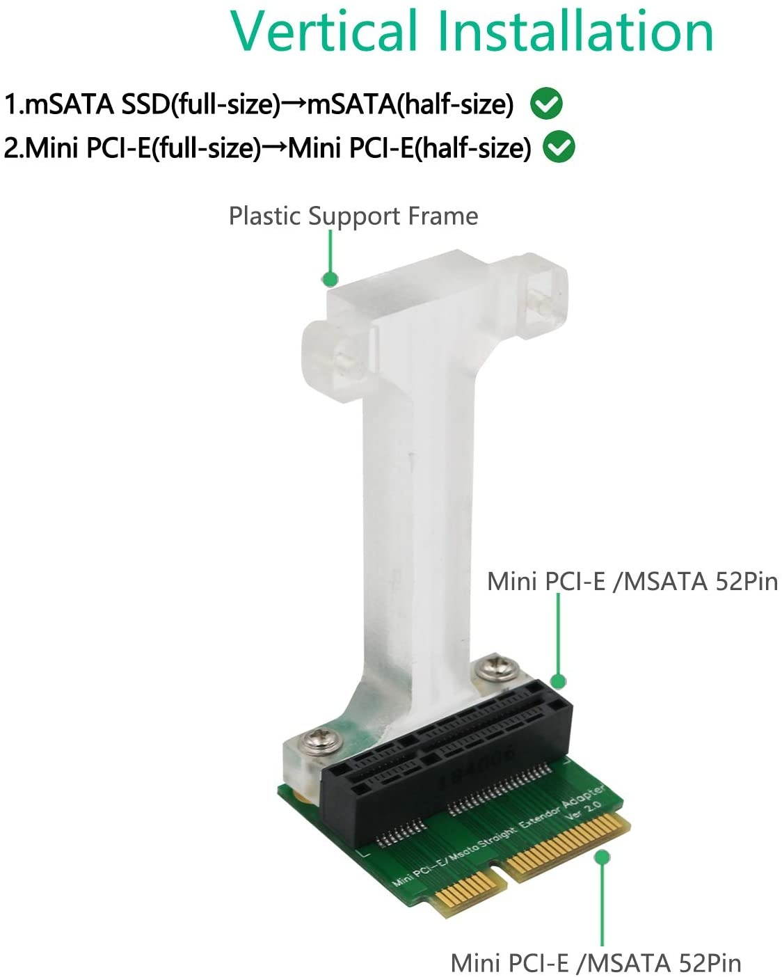 BQZYX+ Mini PCI-E/mSATA Adapter (Vertical Installation) for 3G/4G WWAN LTEGPS and MSATA Card