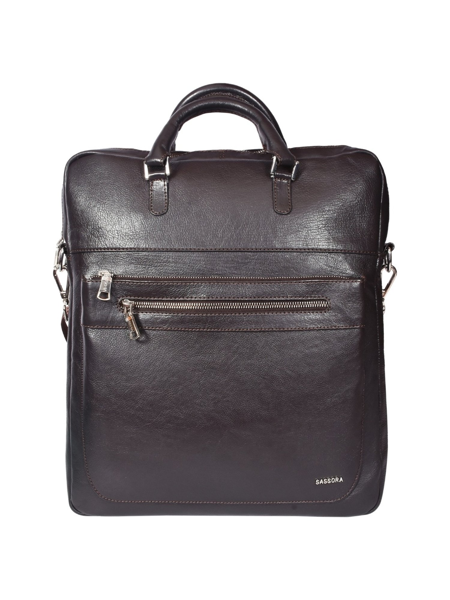 SASSORA JONAS Brown Leather Large Messenger Bag