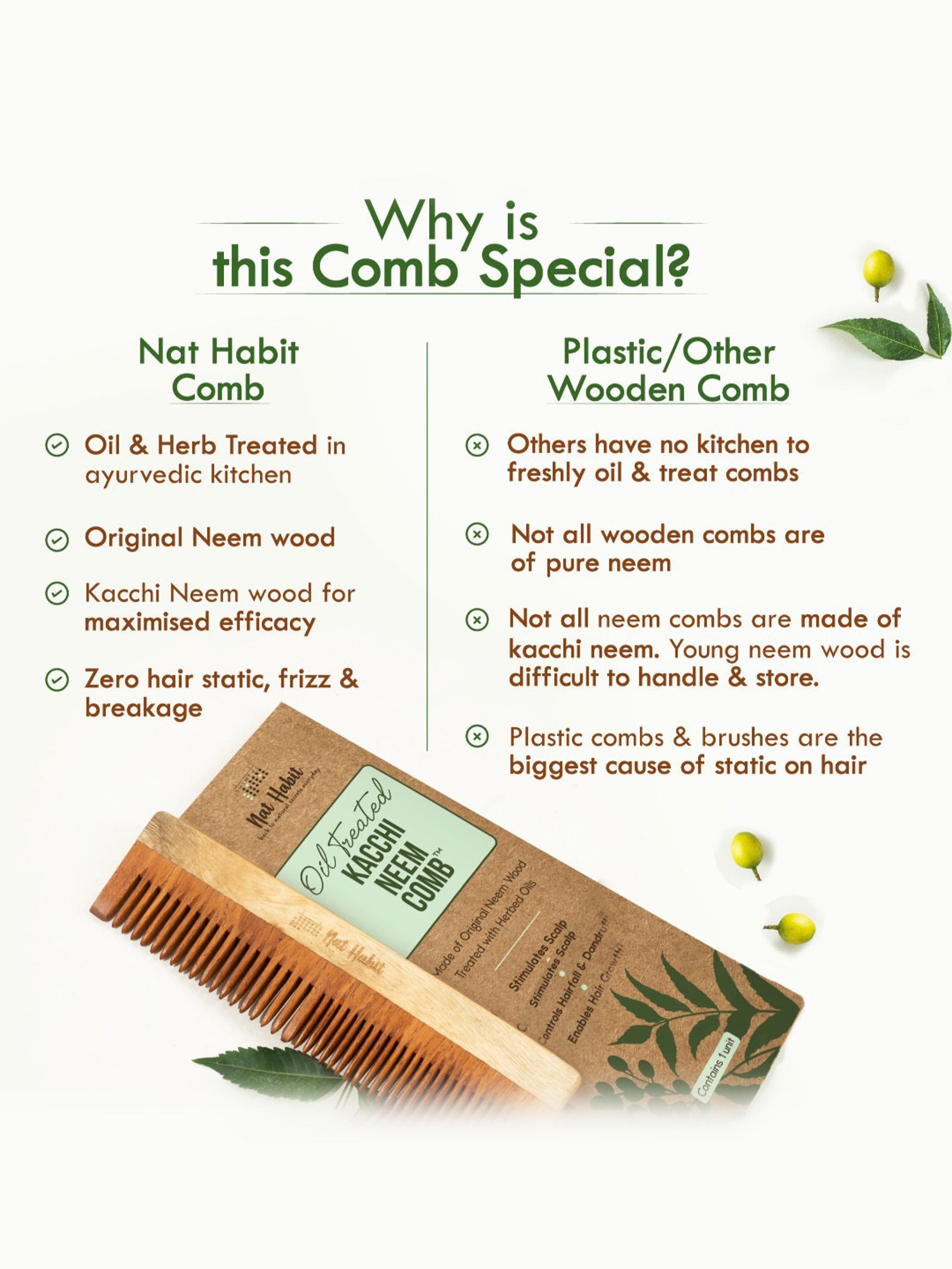 Nat Habit Dual Tooth Kacchi Neem Comb & Neem & Bhringraj Fresh Hair Nutrimask Combo