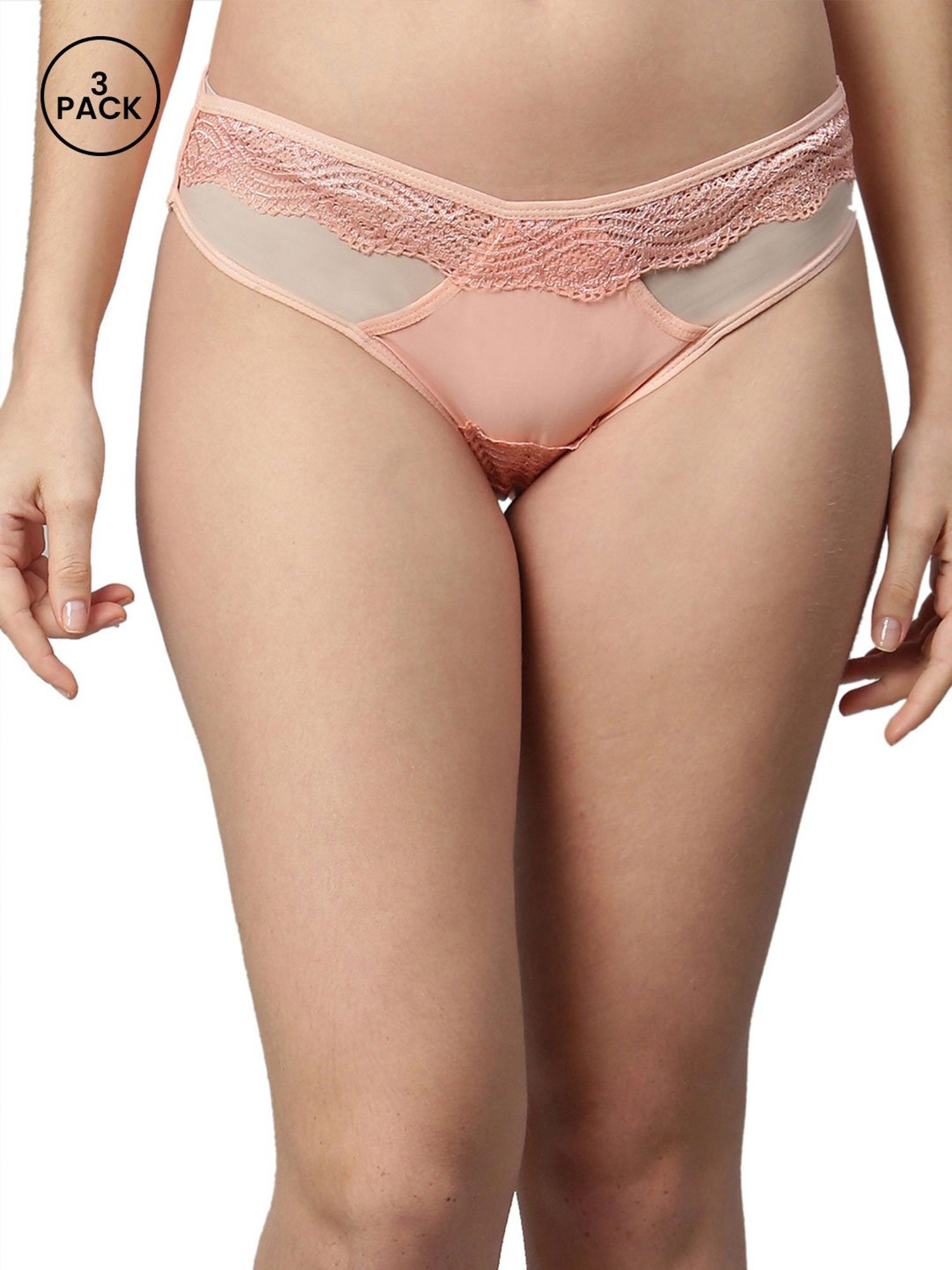 Cukoo Peach Lace Work Hipster Panties - Pack Of 3