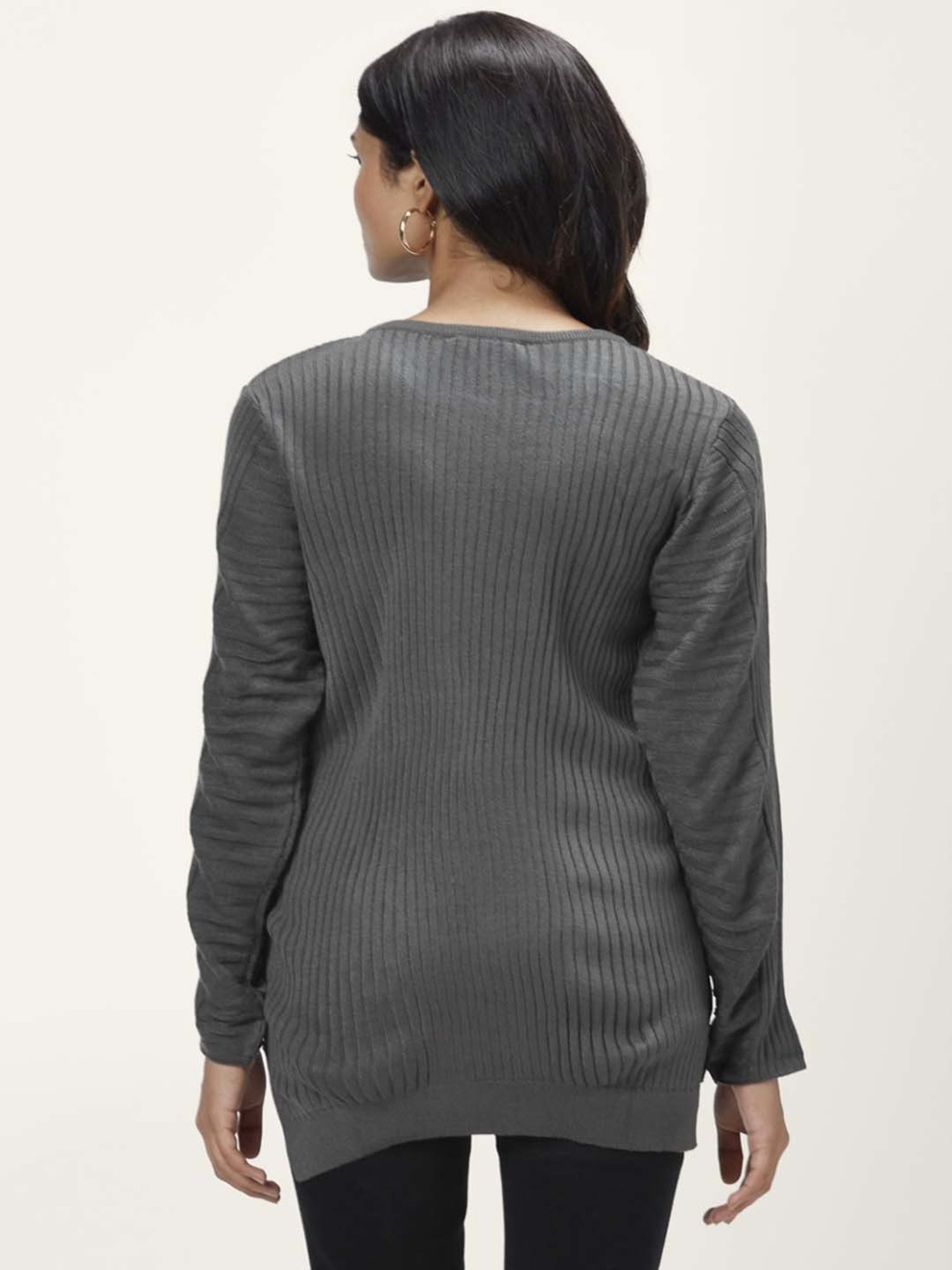 Honey by Pantaloons Grey Self Pattern Sweater