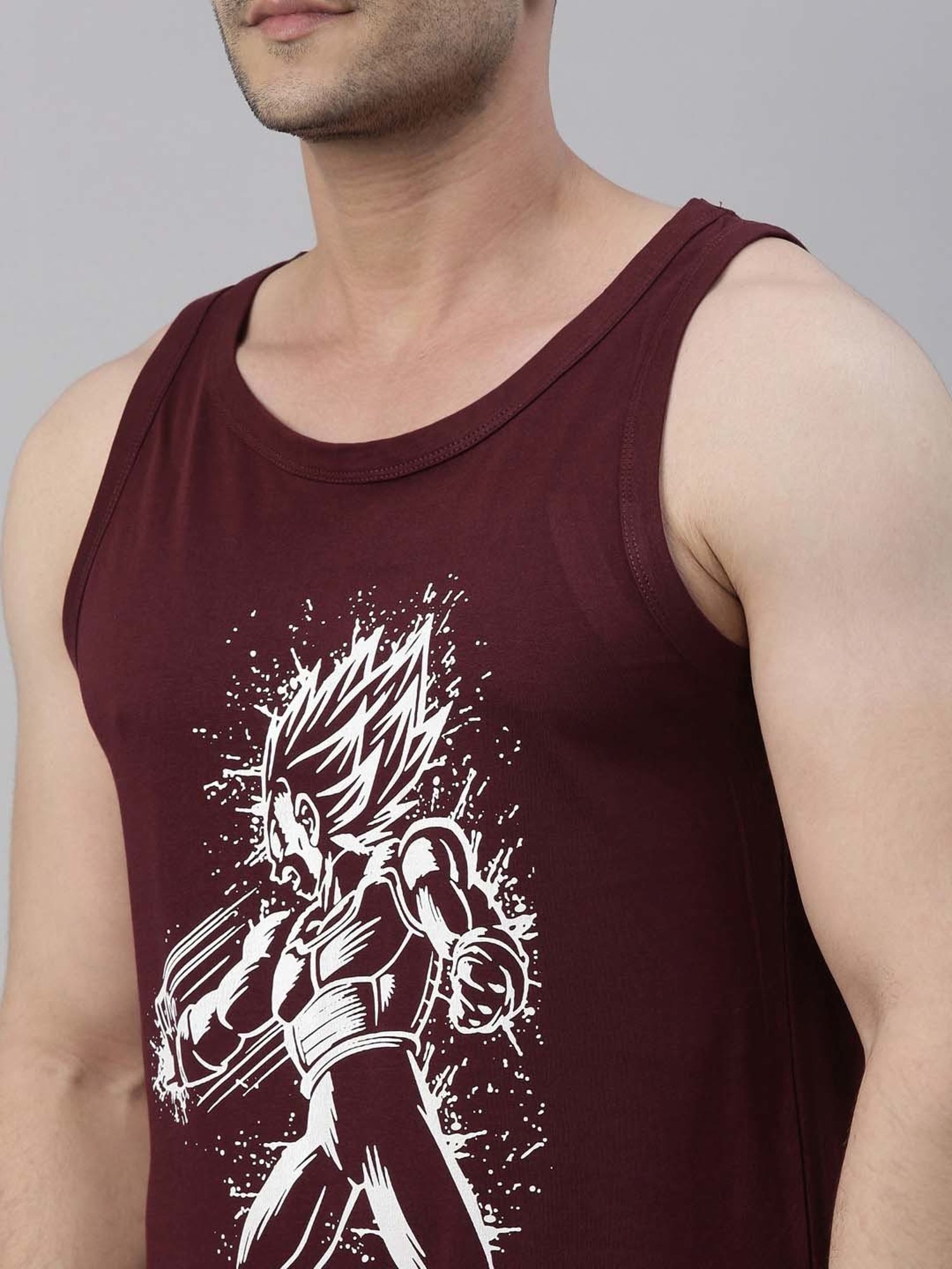 Bushirt Anime Maroon Printed Cotton Vest
