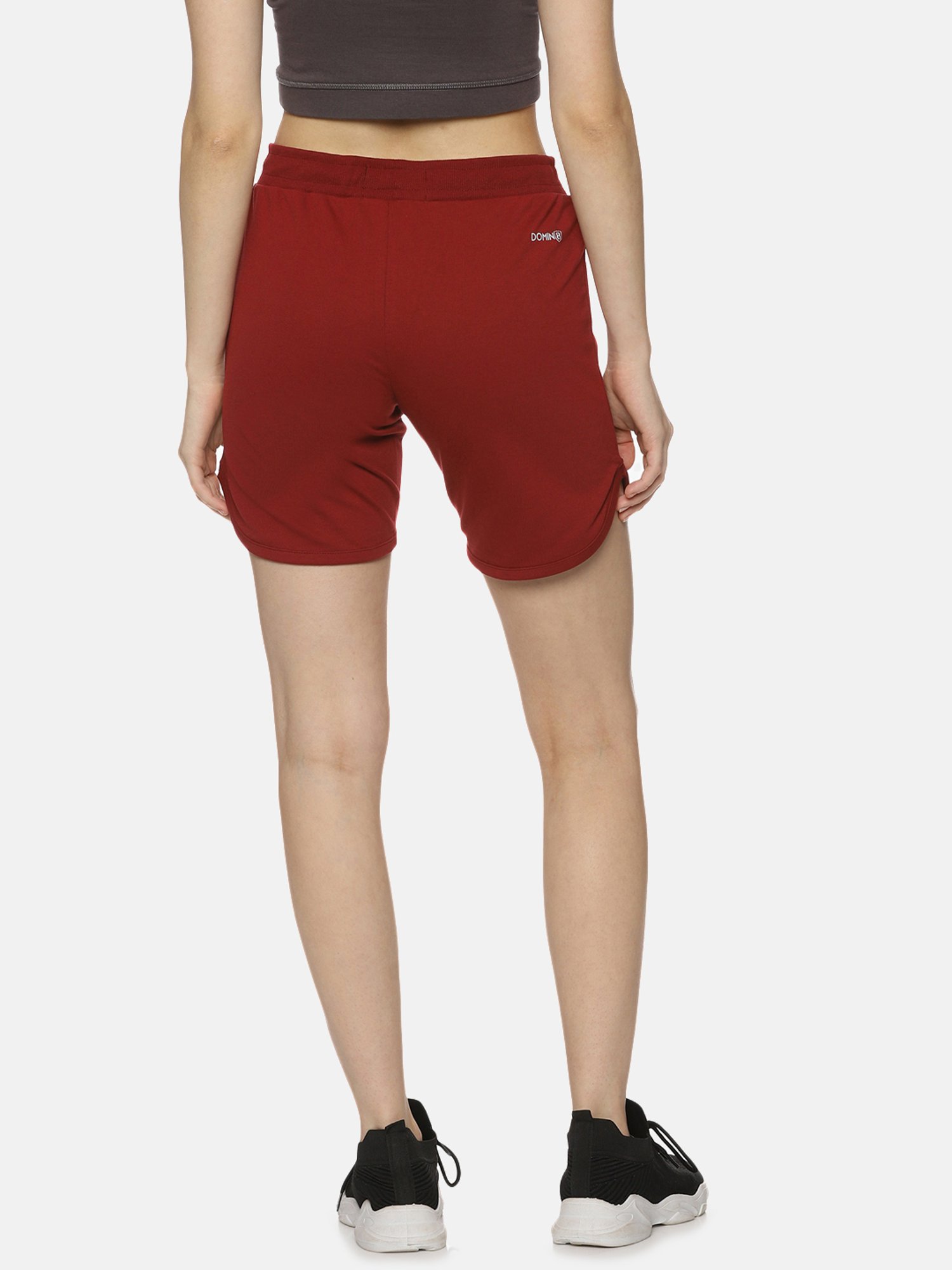 Domin8 Women Solid Training Shorts With Rib Elasticated Drawstring Waist