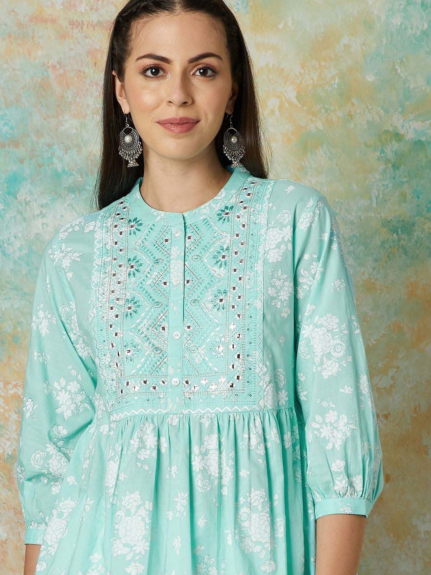 Melange by Lifestyle Blue Cotton Embroidered Tunic