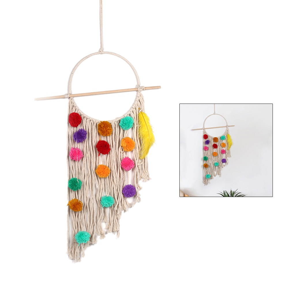 1pc Colorful Plush Ball Tassel Tapestry Wall Pendant Nordic Weaving DIY Handmade Bohemian White Living Room Wedding Decoration