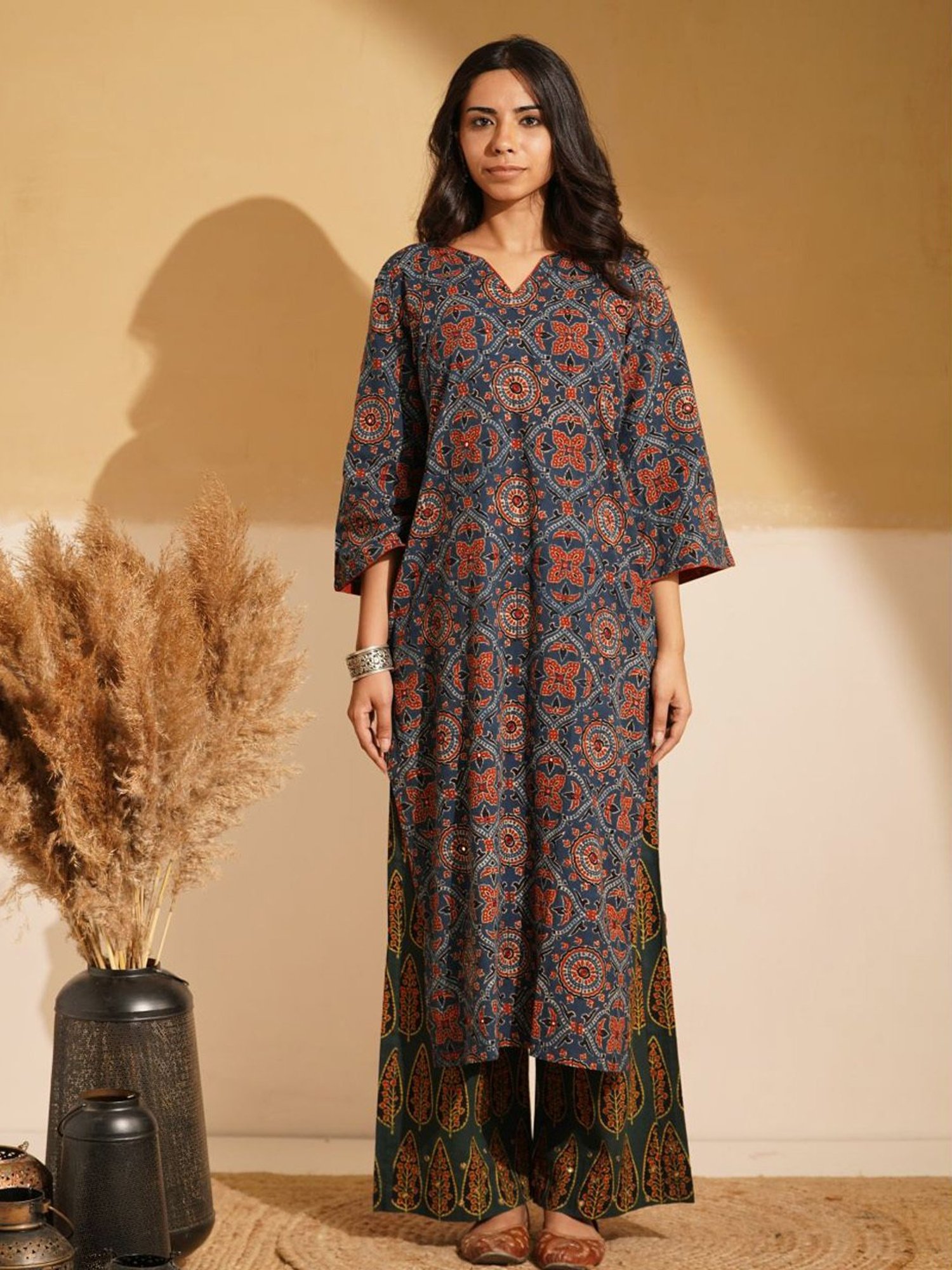 Love Chic Indigo Blue Cotton Ajrakh Straight Kurta