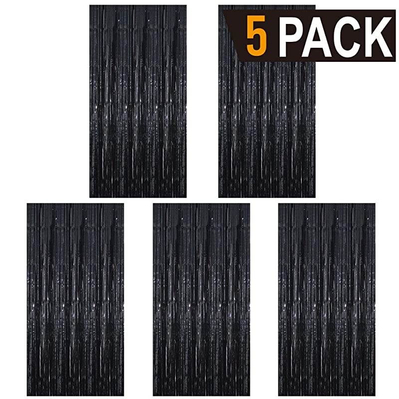 32 ft x 98 ft Black Photo Backdrop for Birthday Party Wedding Decor 5 Pcs Black Metallic Tinsel Foil Fringe Curtains Party Decorations