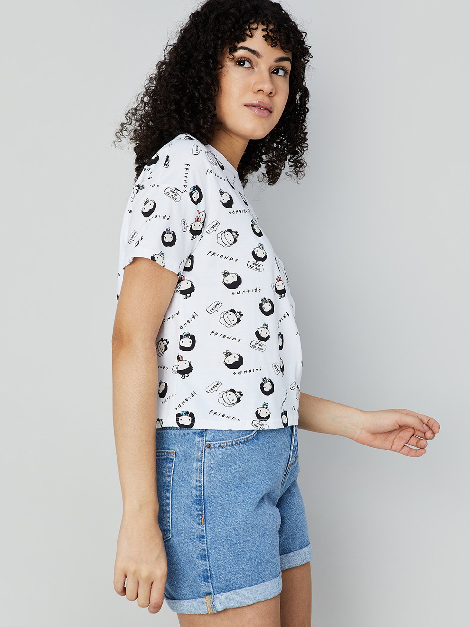 Ginger by Lifestyle White & Black Cotton Graphic Print T-Shirt