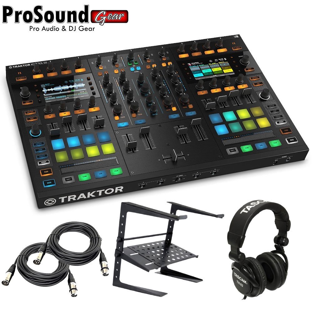 Native Instruments Traktor Kontrol S8 DJ Digital Controller - Free laptop Stand, Tascam DJ Headphone - (2) XLR Cables 15Ft each