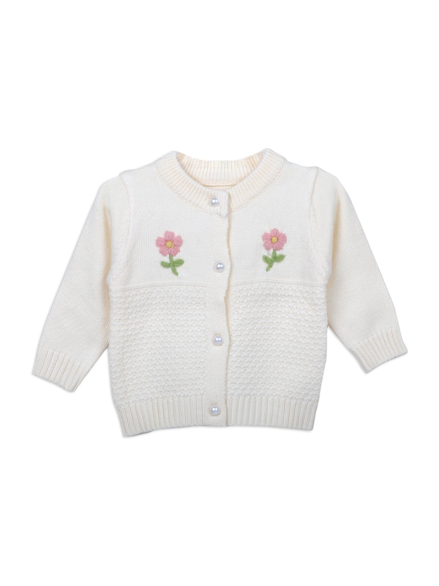 Baby Moo Kids Off-White Floral Print Full Sleeves Sweater