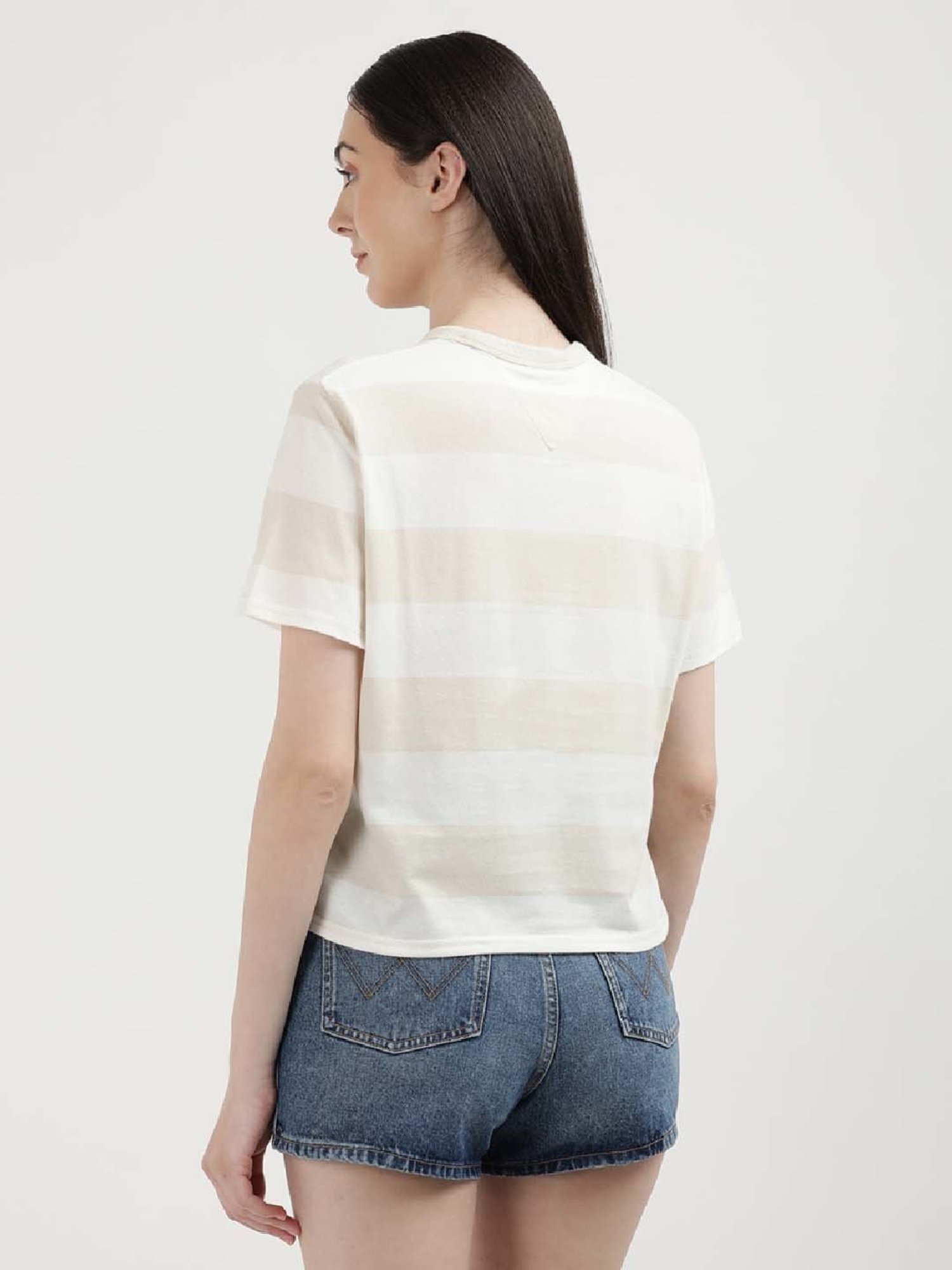 TOMMY HILFIGER Beige & White Cotton Color-Block T-Shirt