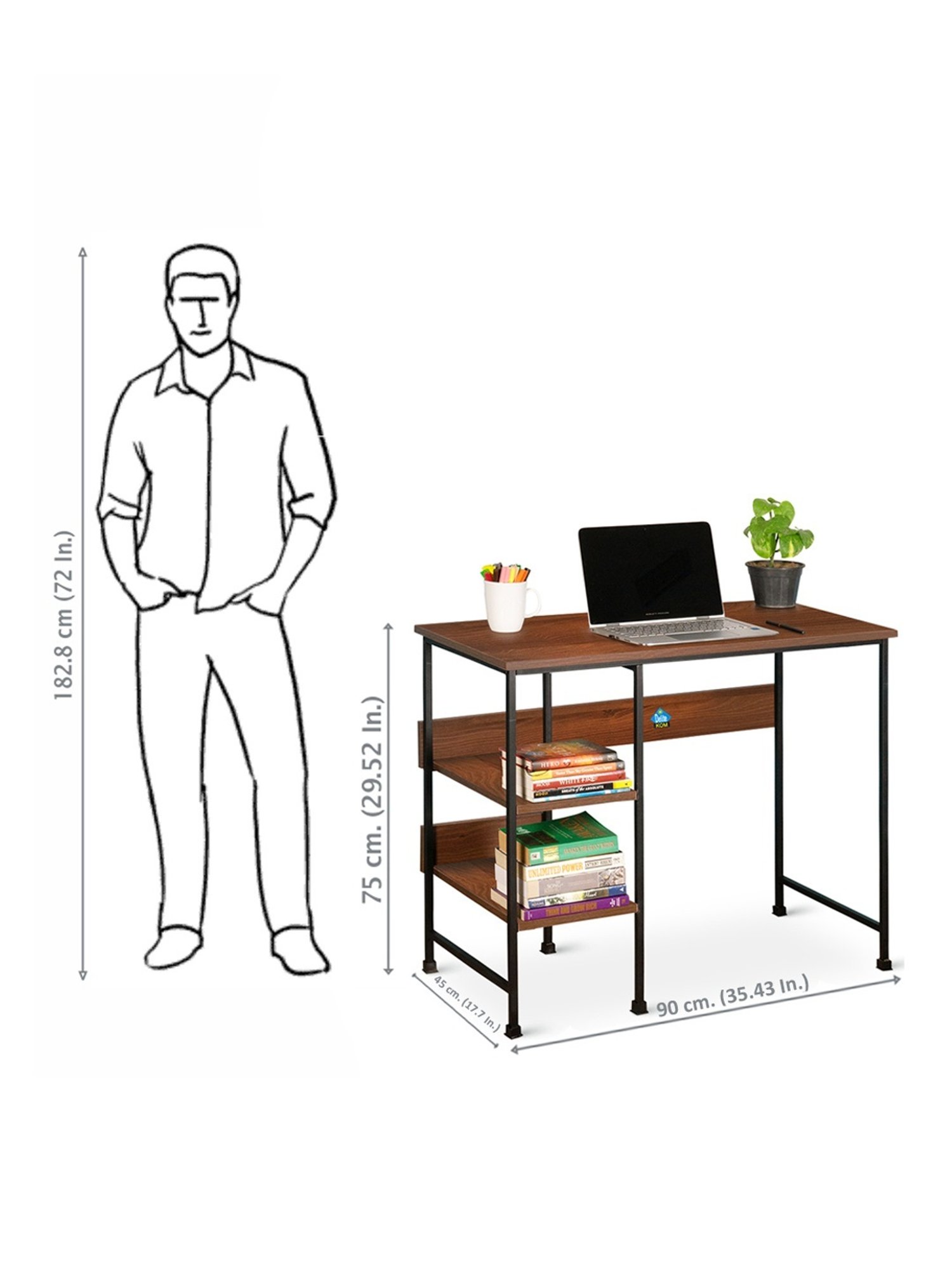 Delite Kom Mystic Acacia Dark Black Metal Computer Desk