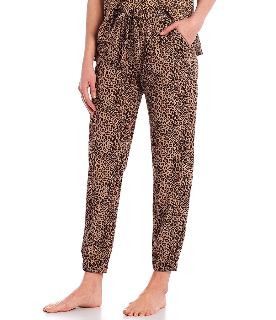 Half Moon by Modern Movement Leopard Print Coordinating Woven Lounge Jogger Pants