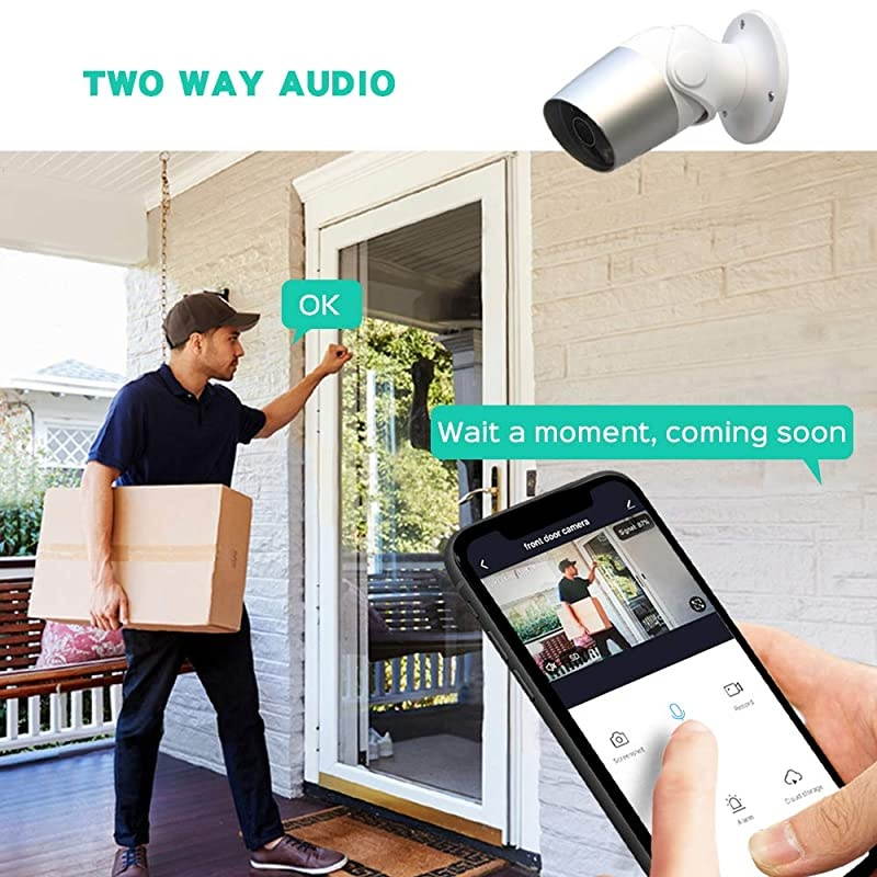 Outdoor Security Camera  Smart 1080p WiFi IP Camera with Alexa Voice Control IP65 Waterproof Surveillance System Night Vision 2Way Audio Motion Detection Remote Access from Smartphone