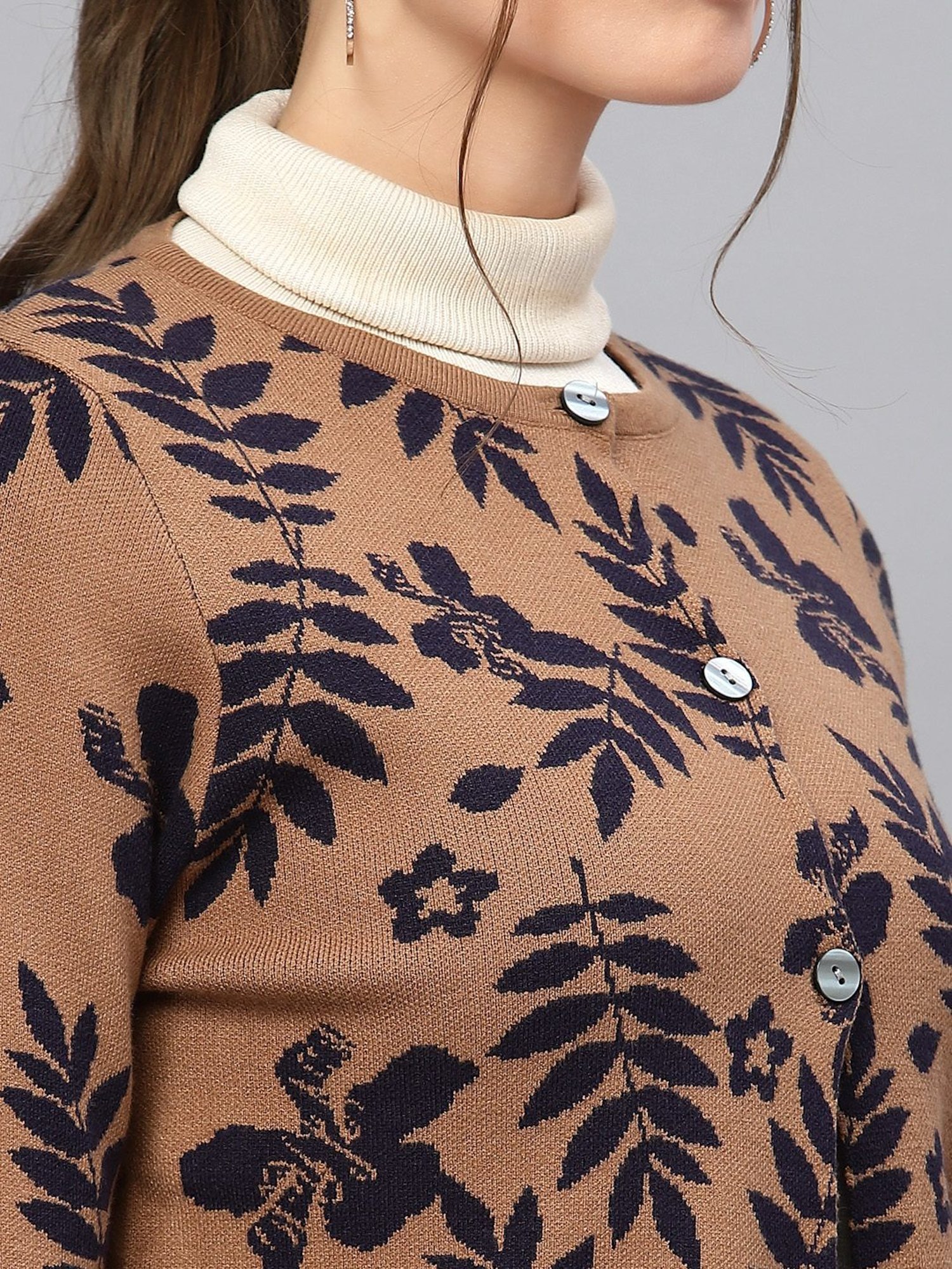 Mafadeny Brown Self Pattern Shrug