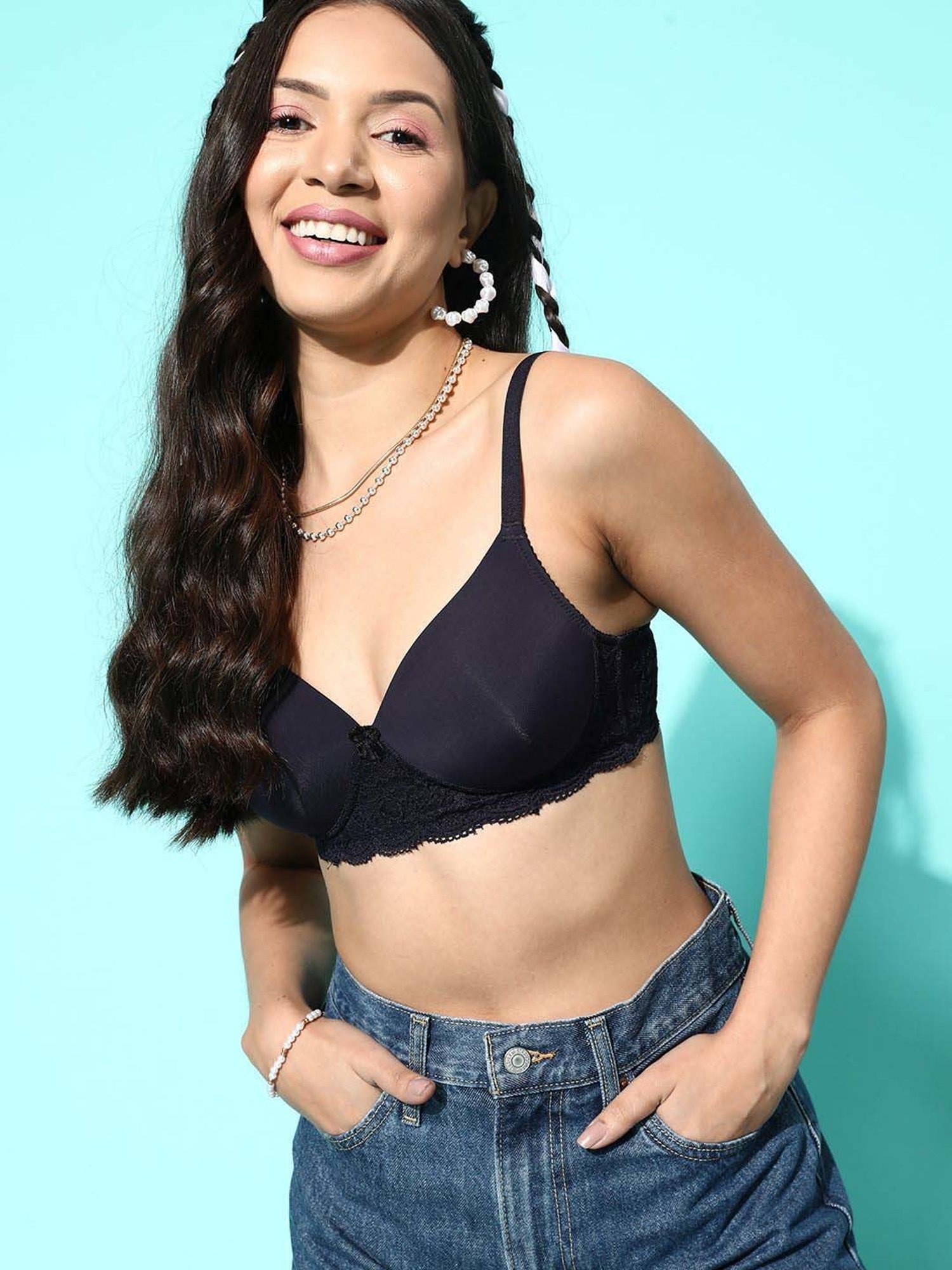 Leading Lady Navy Lace Work T-Shirt Bra