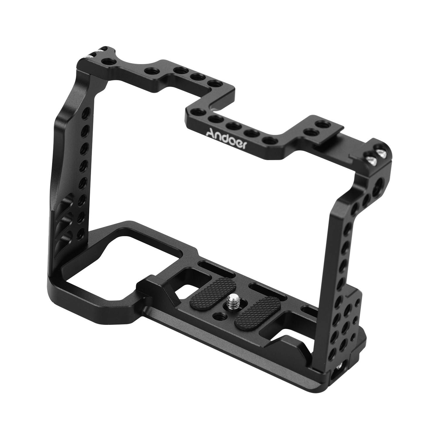 Andoer Aluminum Alloy Video Camera Cage with Cold Shoe Mount 1/4 Inch & 3/8 Inch Screw Holes Compatible with Sony A7R4 A7R IV