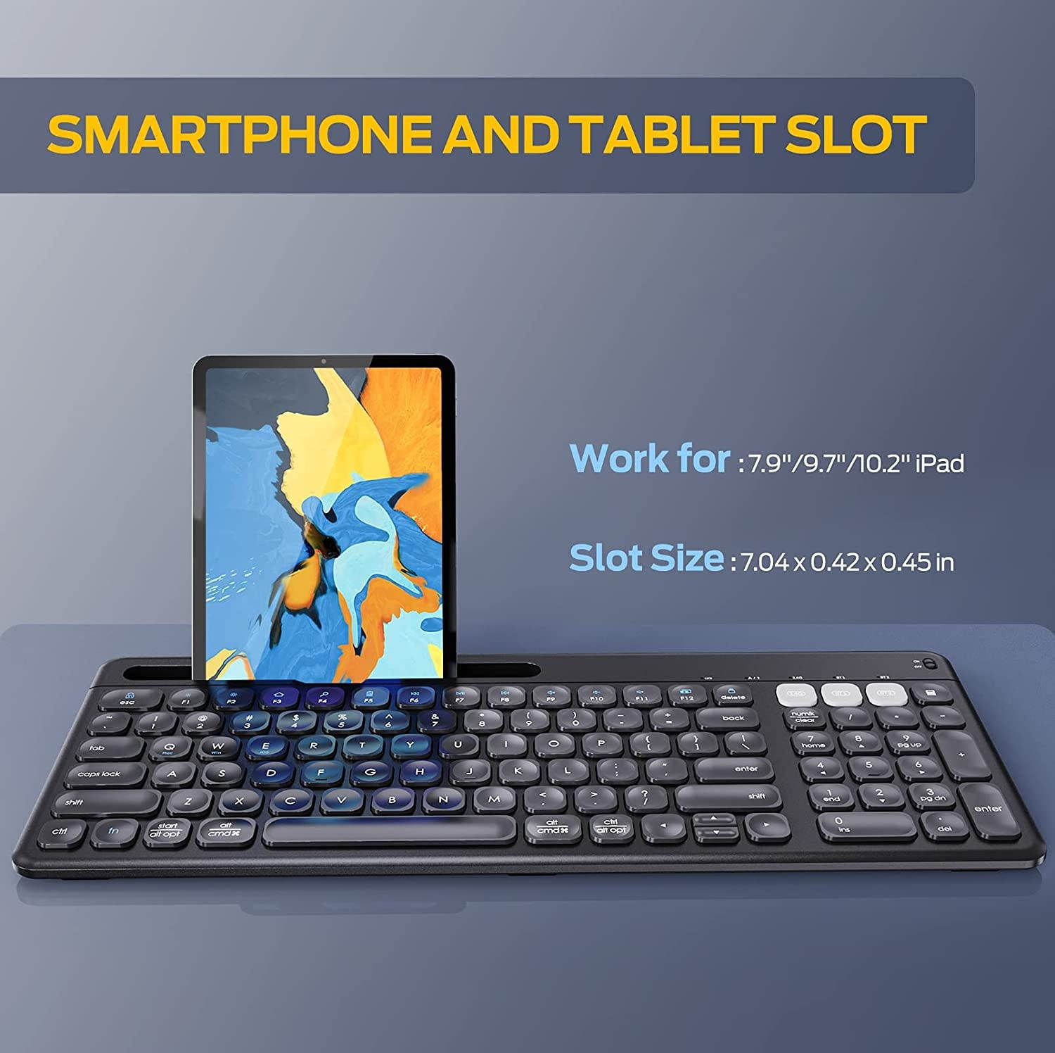 Multi-Device Bluetooth Keyboard, iClever DKA2KB Dual Mode (Bluetooth 4.2 + 2.4G) Wireless Keyboard, Ergonomic Ultra-Slim Computer Keyboard with iPad Holder for Mac, Windows, Android, PC, Laptop, Black