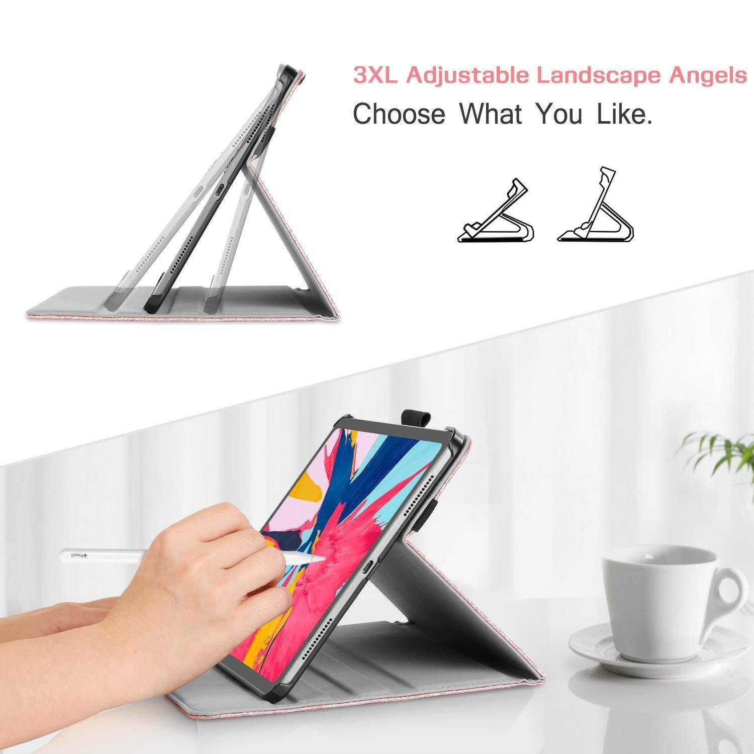 BENTOBEN iPad Pro 11 Case 2018 with Pencil Holder, (Support Pencil Charging) Glitter Sparkly Folio Folding Stand Cover with Holder Auto Wake/Sleep Luxury Smart Case for iPad Pro 11 Inch, Rose Gold