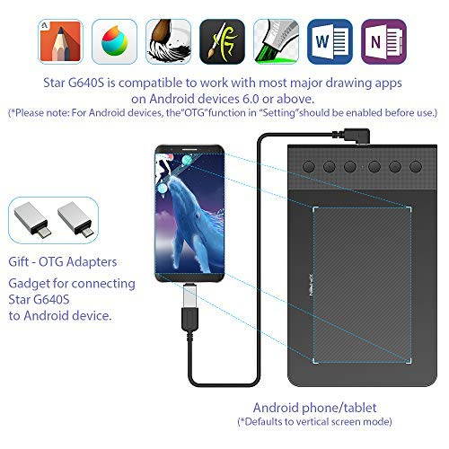 XP-PEN StarG640S Android Graphic Drawing Tablet 6x3.75 Inch Digital Tablet 8192 Levels Pressure Sensitivity Pen Tablet Support Android Devices with Battery-Free Stylus