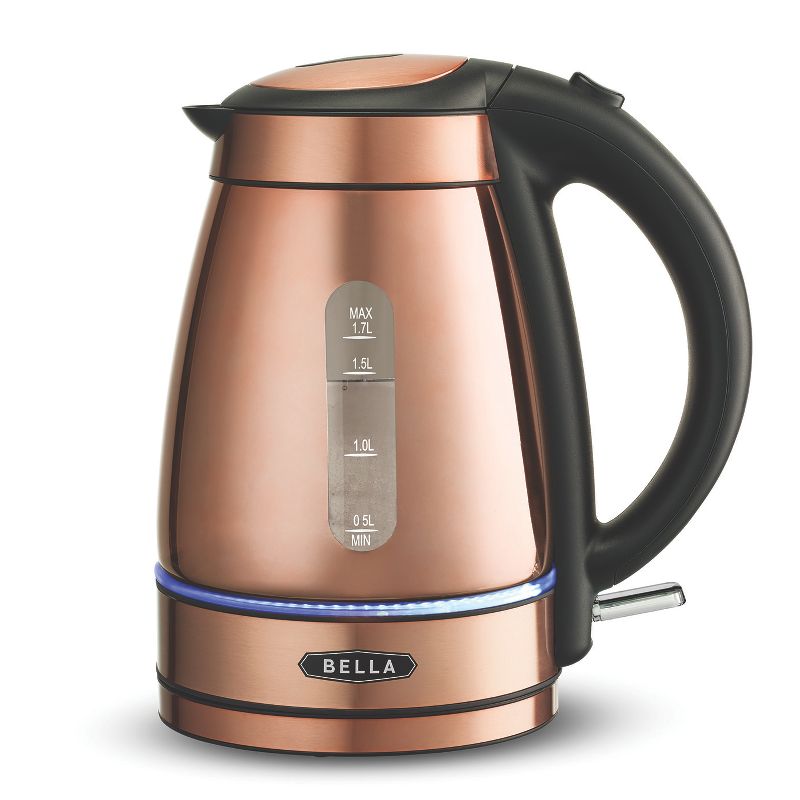 Bella 14753 1.7 Liter 1500 Watt Cordless Electric LED Illuminated Glass Kettle with 360 Degree Swivel Base, Copper Chrome