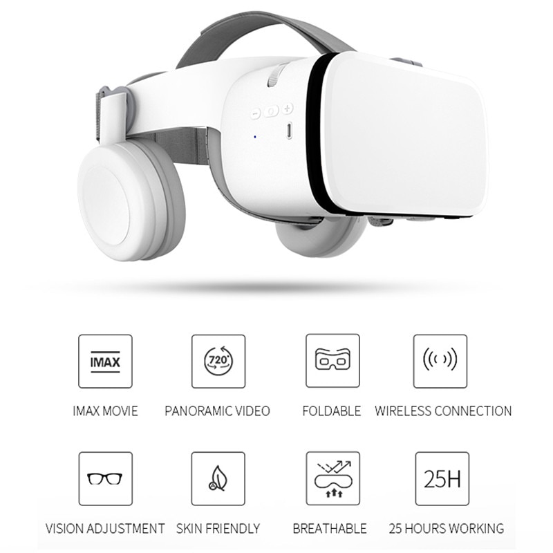 Bluetooth Wireless VR Virtual Reality 3D Glasses Goggles Headset with Remote for Smartphones Google 3d Box - white