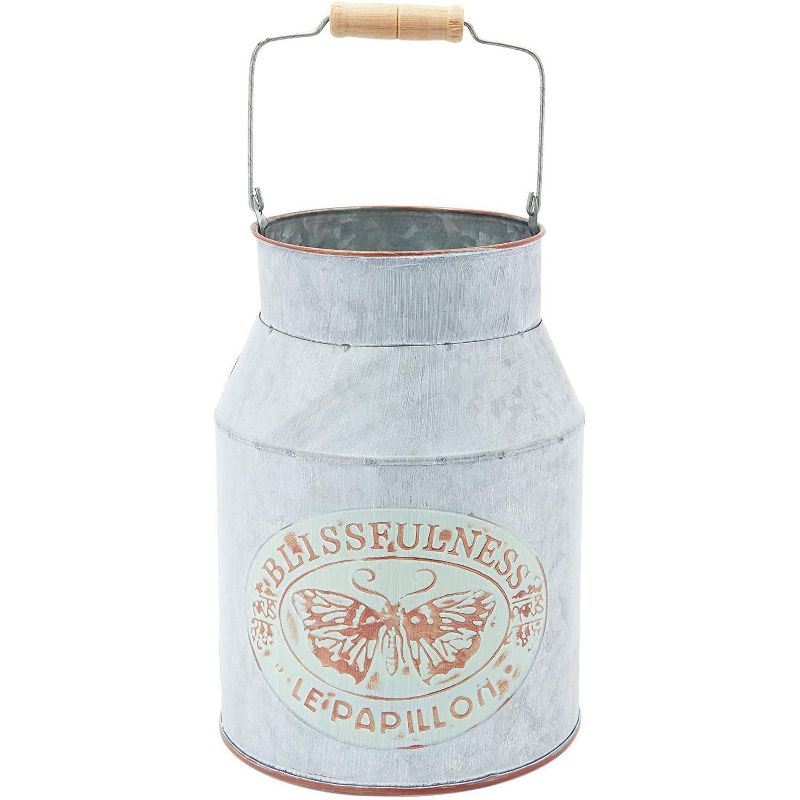 Farmlyn Creek Rustic Galvanized Metal Milk Can Planter, Farmhouse Flower Vase (5.5 x 8 x 4.3 in)