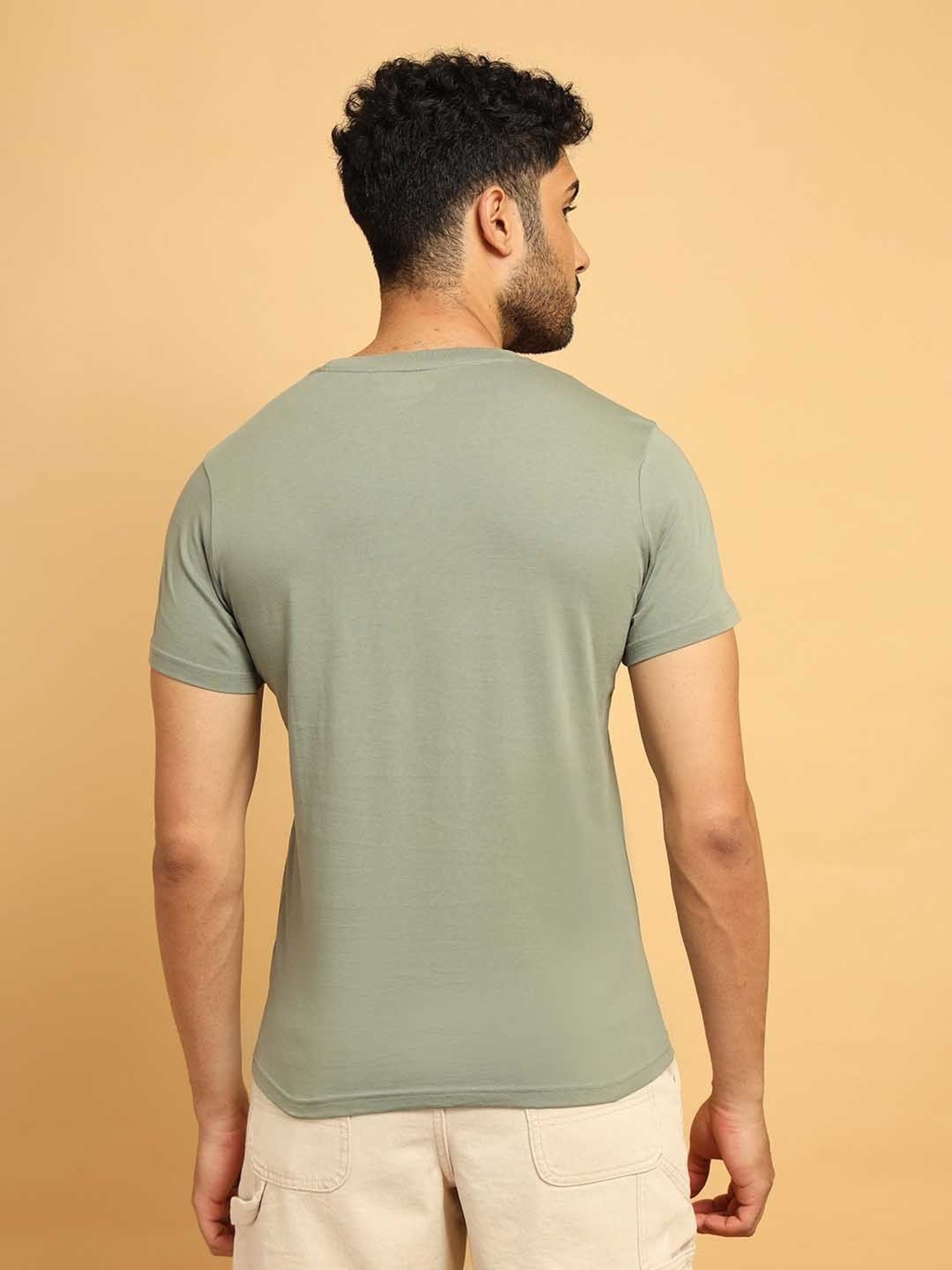 Wrangler Light Olive Regular Fit Graphic Print Cotton Crew T-Shirt