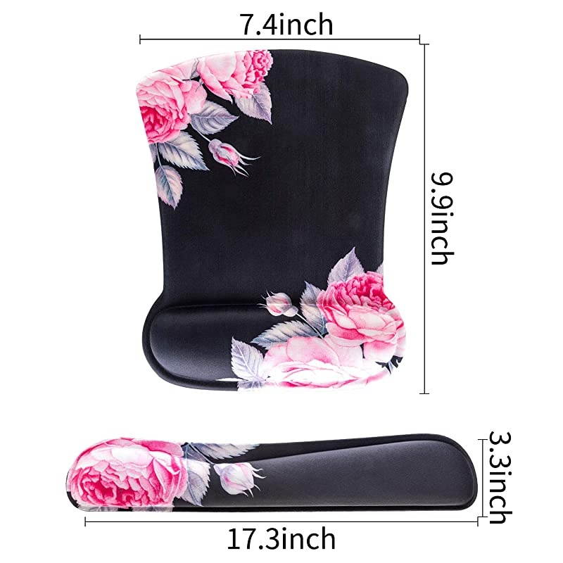 Keyboard Wrist Rest Pad and Mouse Wrist Rest Support Mouse Pad SetDurable Comfortable Lightweight for Easy Typing Pain ReliefErgonomic Support Rose