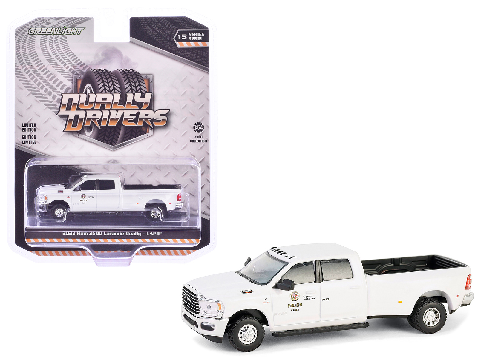 2023 Ram 3500 Laramie Dually Pickup Truck "LAPD (Los Angeles Police Department)" White "Dually Drivers" Series 15 1/64 Diecast Model Car by Greenlight