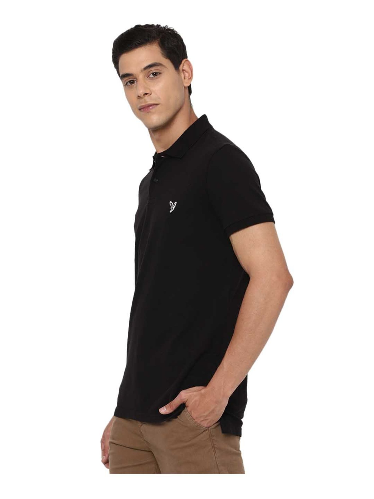 American Eagle Black Solid Polo T-Shirt