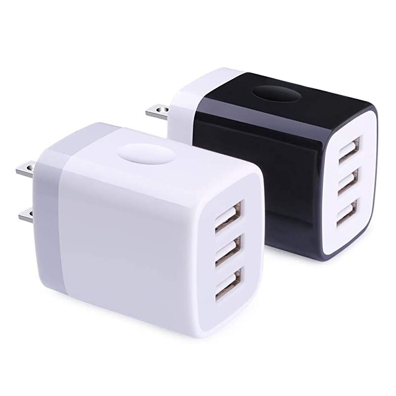 Charging Block, USB Plug,  2Pack 3.1A 3-Muti Port USB Charger Cube Charging Brick Box Compatible iPhone 11/XS MAX/X/8/7/6S Plus, iPad, Samsung S20 FE 5G S10e S10 S9 S8 S7, Note20 Ultra 5G 10, LG