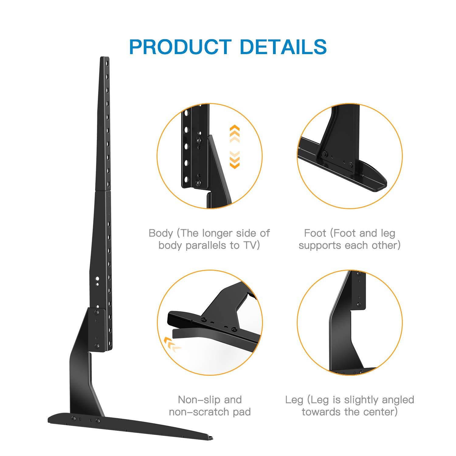 PERLESMITH Universal Table Top TV Stand for 37-65 Inch Flat Screen, LCD TVs Premium Height Adjustable Leg Base Stand Holds up to 110lbs, VESA up to 800x400mm